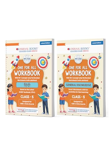 Image of Oswaal One for All Workbook Class 5 Hindi & General Knowledge (Set of 2 Books) | 50+ Concept-wise Perforated Worksheets | NEP 2020 & NCF 2023 Aligned ... | Builds Concept Clarity & Scientific Skills