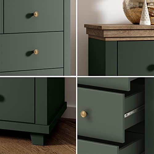 Lomadox Schlafzimmer Komplett Set Landhaus grün Eiche Bettgestell Doppelbett Liegefläche 160 x 200 cm Kleiderschrank Spiegeltür Nachttisch Nachtschrank Kommode – Bild 8