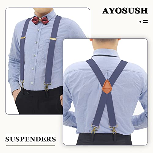 Ayosush Swivel Hook Suspenders For Men Heavy Duty Big And Tall Denim Blue Braces #TOP5