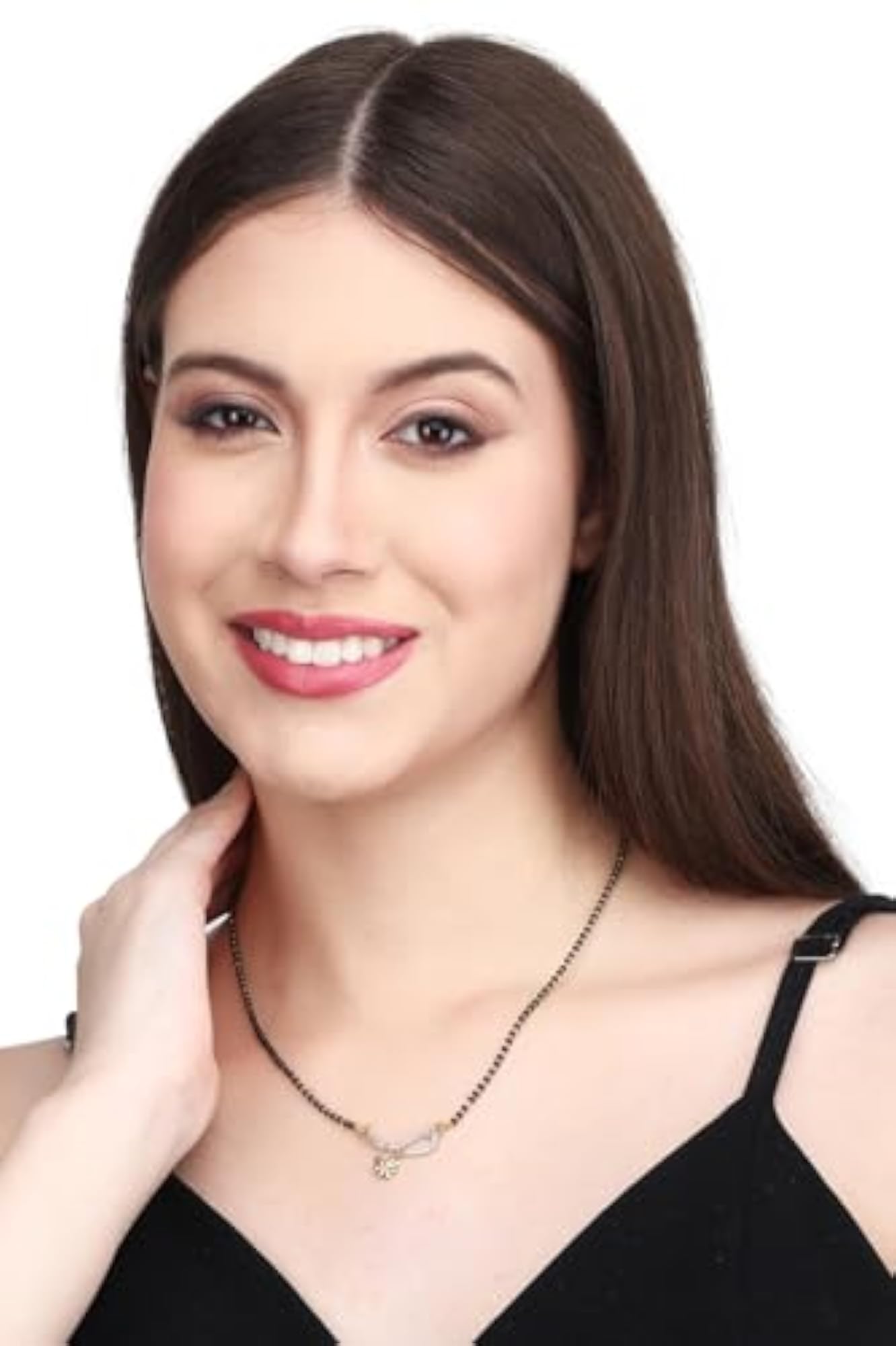 Women's Gold-Plated AD Mangalsutra with Black Beads Chain