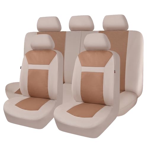 Flying Banner Car Seat Covers Full Set Universal fit Most Car,Truck,SUV and Van Comfortable Airbag Compatible Jacquard & Polyester (Beige Beige, Full...