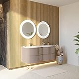MOBILE BAGNO SOSPESO DA 140 CM CON FRONTALE CURVO CAPPUCCINO E SPECCHI A LED KVstore presenta la nuova linea Los Angeles di mobili bagno sospesi curvi. I mobili di questa collezione si caratterizzano per un aspetto moderno e lineare. Il .
