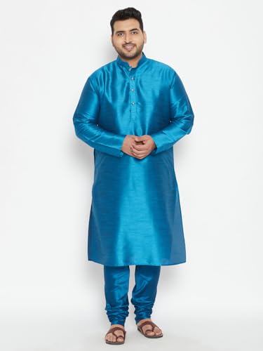 Image of Vastramay Plus Men's White Silk Blend Kurta Pyjama Set VPLUSMKWH001nPBL 44 | Independence Day