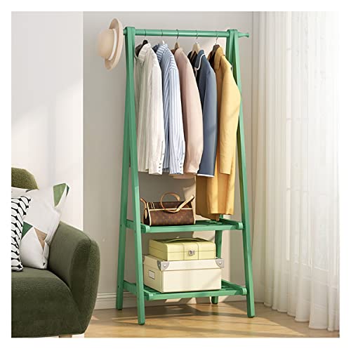Cintre en bois massif vert à double étagère pour entrée hauteur 66 cm