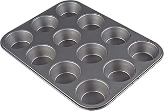 St@llion Metallic 12 Cup Hole Baking Tray/Pan/Tin for Cooking Muffin/Pancakes/Cupcakes/Brownies/Cheesecakes/Cookies/Biscuits/Macaroon in Kitchen (Black)