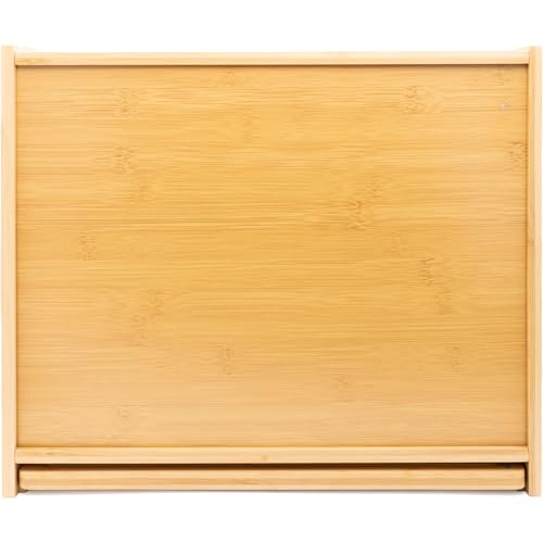 Maison Des Cadeaux Large Bamboo Bread Bin with Dual Compartment Storage Rack and Convenient Slide-Out Chopping Board - Image 9