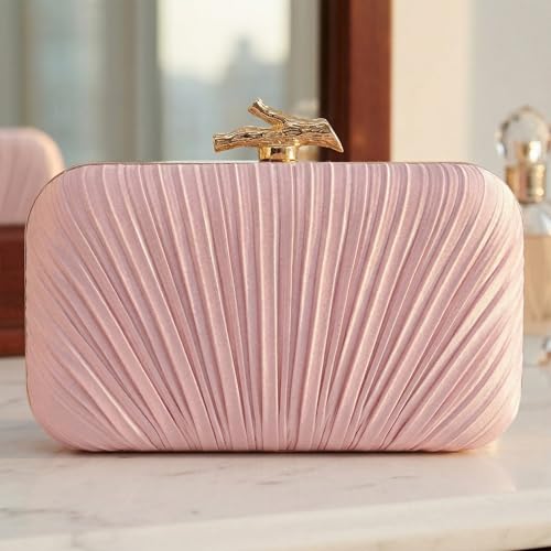 Image of MR Clutch Purses for Women Pleated Evening Clutch Wedding Purse with Chain | Pleated Satin Clutch Purse, Womens Evening Bag Shoulder Crossbody Purse Wedding Clutch for Wedding Prom Party