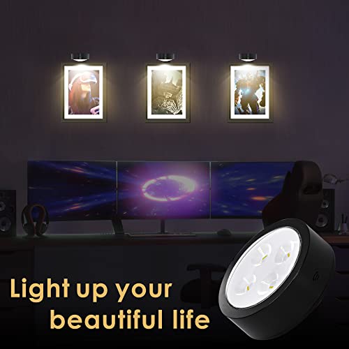 3-Pack Picture Light Battery Operated, Led Lights With Remote, Dimmable And Timer Painting Light, Art Display Light For Picture Frame Artworking Portrait, Home Wall Decor Puck Lights, Black #TOP4