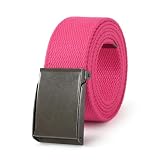 Mile High Life Canvas Web Belt | Cut to Fit Up to 52' | Flip-Top Matte Silver Nickel Buckle (Hot Pink)