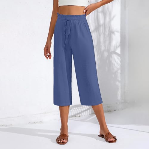 Capris Pants for Women Casual Summer High Waisted Drawstring Lounge Capris Pants Wide Leg Plus Size Hiking3