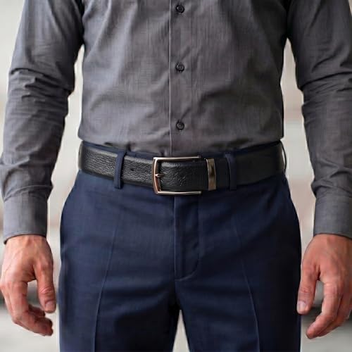 Image of THE MEN THING Mens Genuine Leather Belt | 2 in 1 Reversible (Black & Brown) (1 Pc.) - LUXORIC