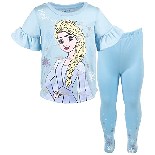 Image of Disney Princess Girls' 2-Piece T-Shirt and Leggings Set Toddler to Big Kid | 2-Piece Coordinated Set, Elastic Waistband Leggings, Breathable Cotton Fabric