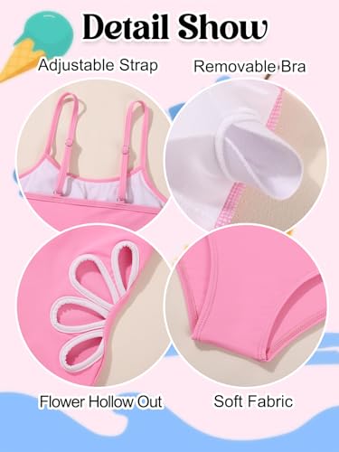 Girls Swimsuit, Adjustable Straps Petal Shape Cut Out One Piece Bathing Suit Girls' Swimwear 7-14T4