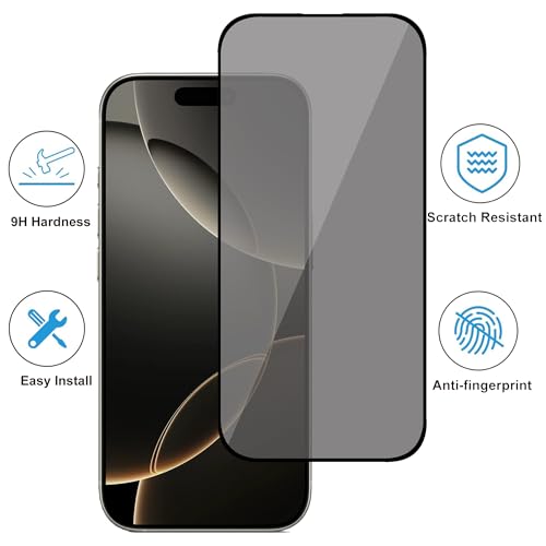 Image of amazon basics Edge to Edge Privacy Tempered Glass for iPhone 17 Pro with Easy Self Installation Kit | Black