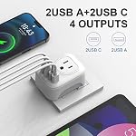 Adaptateur de voyage européen, HICITY internationaux relatifs 6 en 1 Adaptateur de prise d'alimentation de type C avec 2 AC Des sorties, 4 USB Ports (2 USB C) pour utilisation en provenance du Canada, USA à la plupart de l'Europe Islande, Italie, France, Allemagne
