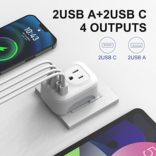 Image of VYLEE Travel Plug Adapter, International Plug Adapter with 4 AC Outlets 2 USB Ports (2 USB C Port), Type C Power Adaptor Charger for The US to Most of Europe Spain Italy France Germany [1 Pack]