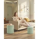 SONGMICS Vanity Stool, Set of 2, Round Storage Ottoman, Teddy Fleece - Image 3