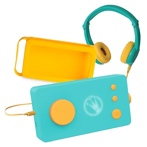 Lunii - Pack Ma Fabrique à Histoires Vert + Casque Audio Verte + Coque de Protection Jaune+ 2h30 d'histoires incluses à télécharger, Dès 3 à 8 Ans - Fabriquée en France