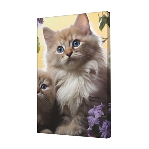 Toile de chat et fleurs pour illuminer un mur sombre de bureau ou de salon