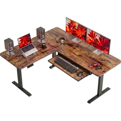 Image of TEKAVO Craft Electric Standing Desk L Shaped Height Adjustable Workstation | Single Motor Sit Stand Desk for Home & Office | 160CM | Ergonomic Study Table,Spacious Desktop with Keyboard, Forest I DIY