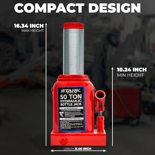 Image of XtremepowerUS 50 Ton Hydraulic Bottle Jack 100000 lb Capacity, Heavy Duty Low Profile Automotive Shop Axle Lift Jack for Trucks, Buses, Trailers, RVs & Farm Equipment, Red