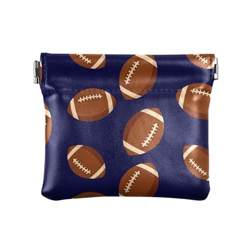 Leather Waterproof Portable No Zipper Purse, Coin Pocket Pouch Change Holder, Small Storage Bag for Men Women Headset Credit Card ID Key Lipstick, (American Footballs)