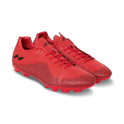 Image of Nivia Carbonite 4.0 Football Shoes for Kids | TPU Sole with PVC Synthetic Leather Upper | Die Cut Soft Cushion Sockliner | Light Weight Insole | Ideal for Hard Surfaces (Red /Black) UK-3