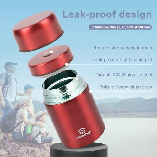 Dreamhigh® Thermobehälter für Essen 800 ml, Edelstahl Warmhaltebehälter Speisegefäß, Thermoskanne Auslaufsicher, inkl. Löffel, 12 Stunden Heiß/Kalt (Rot) 5
