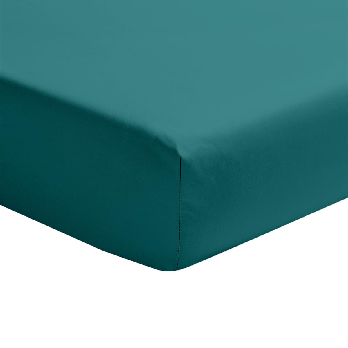ESSIX - Plain Fitted Sheet in Cotton Percale, 30 cm, FIRST, 140 x 190 cm, Emerald Blue