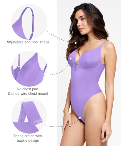Image of Popilush Deep V Neck Shapewear Bodysuit for Women Tummy Control Backless Body Suits for Women Thong Tank Tops