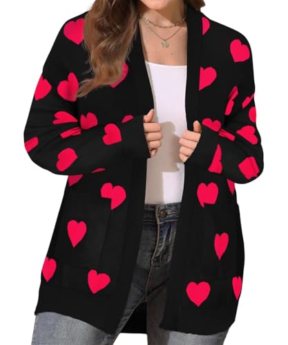 CARCOS Plus Size Cardigan Sweaters for Women Open Front Long Sleeve Oversized Winter Knit Cardigan Coats Pockets XL-3XL