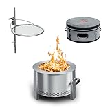 Breeo Smokeless Fire Pit to-Go Bundle (Y Series Stainless Steel, Outpost Grill & to Go Case) | 21 inch Smokeless Firepit for Outside | Ideal for Families, Gifts for Dad