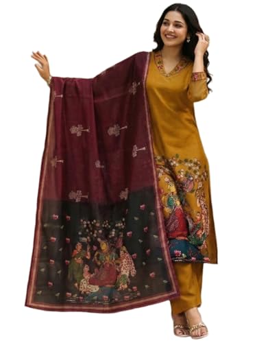 Image of GoSriKi Women Viscose Blend Printed Straight Kurta with Pant and Dupatta | Ladies Kurta Pant Dupatta Set | Women Ethnic Wear Dress | Indian Traditional Clothing for Girl