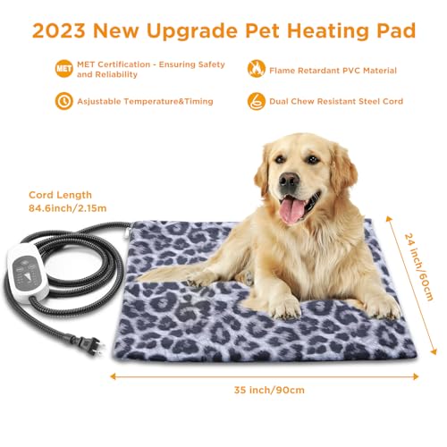 Tikaton MET Certified Pet Heating Pad, 2024 New Upgrade Heated Cat Bed Indoor with Auto Shut Off Timer, 6 Temperature Adjustable Pet Heating Pads (L: 35\" x 24\", BlackLeopard) - Thumbnail 2