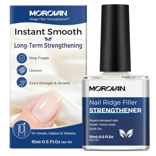 Morovan Nail Strengthener And Hardener: Milky White Ridge Filler Nail Concealer With Keratin For Thin Weak Brittle Nails Strengthening Polish Repair For Damaged Nails Air Dry Natural Nail Care 15ml