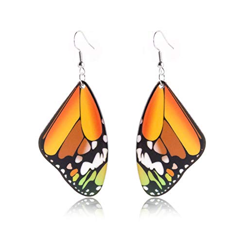 Unique Colorful Butterfly Dangle Earrings Multicolored Simulation Butterfly Wing Hook Earrings Monarch Butterflies Drop Earrings Classy Handmade Jewelry for Women Girls - orange