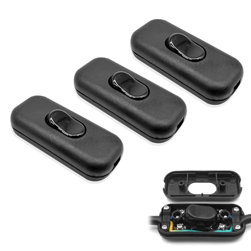 3 Pcs Lamp Switch Black Inline Light Control for Lamps and Small Appliances Easy Installation In Line Cord Durable Torpedo Design 2 or 3 Core
