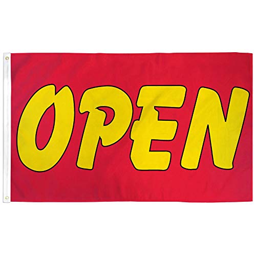 Open (Red & Yellow) 3x5 ft Flag Polyester - Perfect for Businesses, Restaurants, Dealerships, etc!