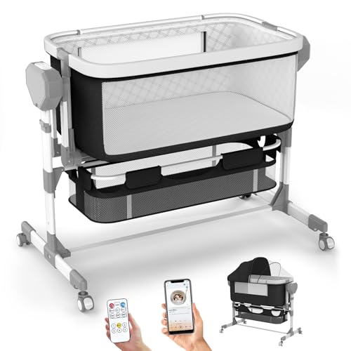 Pionevox Rocking Bassinet for Baby, Electric Bassinet Automatic 5 Rocking Motion Bassinet Bedside...