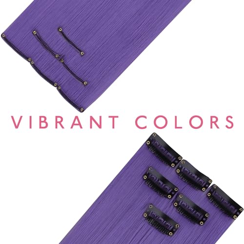 Image of WENNALIFE 12 PCS Deep Purple Hair Extensions Clip in, Colored Clip in Hair Extensions for Kids Highlights Rainbow Hair Clips for Girls Synthetic Straight Pop-up Style Colorful Girls Hair Accessories