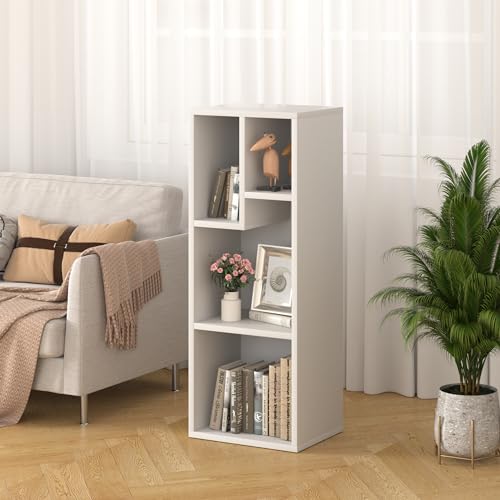 VECELO Kids Staggered 4-Cube Bookshelf, Open Storage Organizer with Multi-Size Compartments for Large Hardcover Books, Toys & Decor, for Bedroom Playroom Classroom, White by VECELO - Image 2