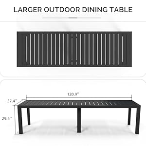 PURPLE LEAF Outdoor Dining Table 121 X 37 Slatted Tabletop Large Aluminum Rectangular Patio Dining Table for 10 Weather Resistant Patio Table for Backyard Garden Lawn Porch Deck