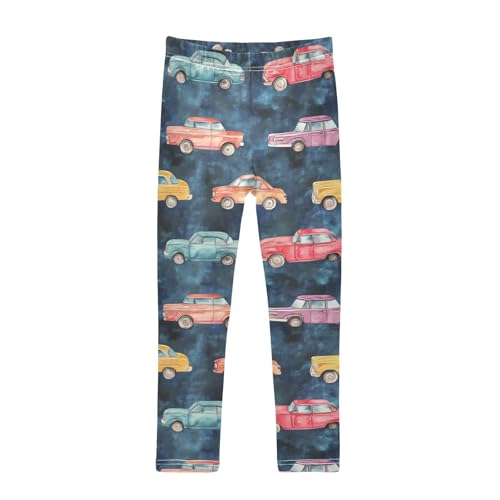 Retro Cars Girls Leggings,Workout Leggings for Girls Toddler Athletic Legging Size for 3-10T