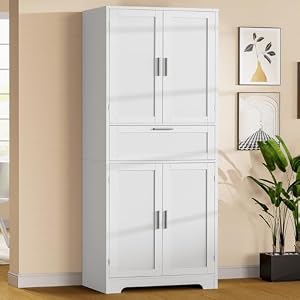 Quimoo 67" Tall Storage Cabinet, Pantry Cabinet with 2 Adjustable Shelves & 1 Large Drawer, Tall Bathroom Cabinet, Freestanding Cupboard for Dining Room, Living Room, Home Office, White Quimoo 67 Tall Storage Cabinet Pantry Cabinet with 2 Adjustable Shelves 1 Large Drawer Tall Bathroom Cabinet Freestanding Cupboard for Dining Room Living Room Home Office White