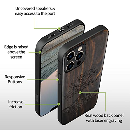 Carveit Magnetic Wood Case For Iphone 12 Pro Case [Hard Real Wood & Black Soft Tpu] Shockproof Protective Cover Unique & Classy Wooden Case Compatible With Magsafe (Tree With Roots-Blackwood) #TOP7