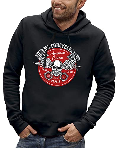 Sweat à capuche bikers idéal pour les road trips en moto motif américain crâne et ailes d'ange