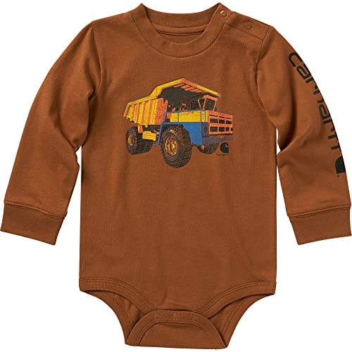 Carhartt Boys' Knit Long Sleeve Crewneck Bodysuit, Brown, 12 Months