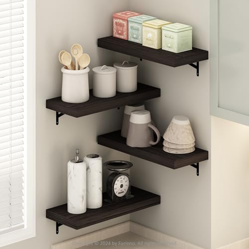 Image of Furinno Tanna Floating Shelves for Wall Set of 4, 22-Inch Wall Shelf, Triple Thick Floating Mounted Shelf, for Bathroom, Home Office, Living Room, Tobacco Oak