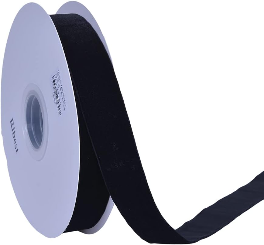 RibestRibest 1" Black Velvet Ribbon by 10 Yards Spool for Craft Gift Wrapping Decoration