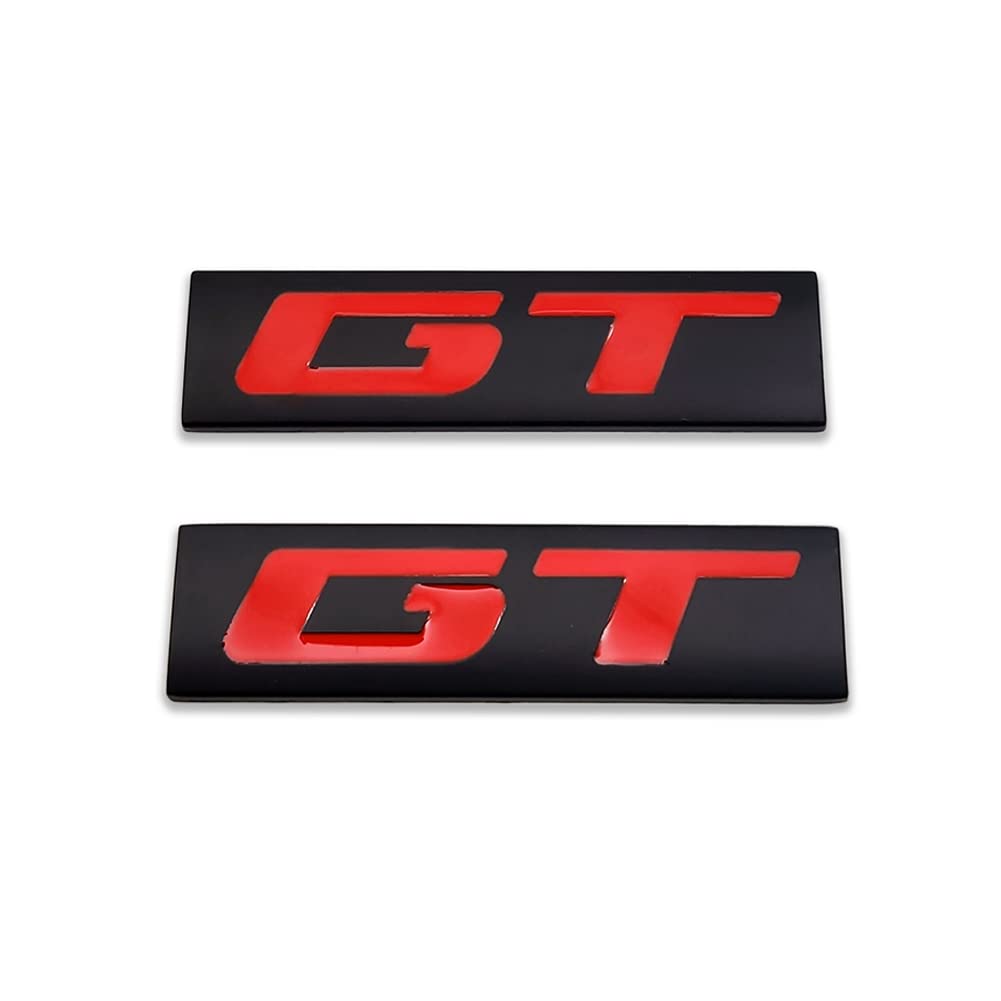 2X Chrome Metal GT Logo Car Emblem Premium 3D Grand Tourer Badge Auto Door Fender Sticker Side Wing Decal (GT,Black&Red)